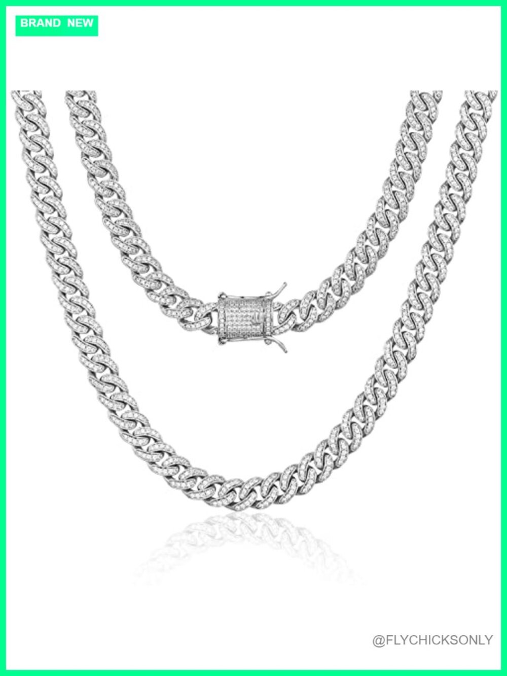 14K white gold plated 8mm Cuban Link Chain Bracelet Iced Out Hip Hop Necklace